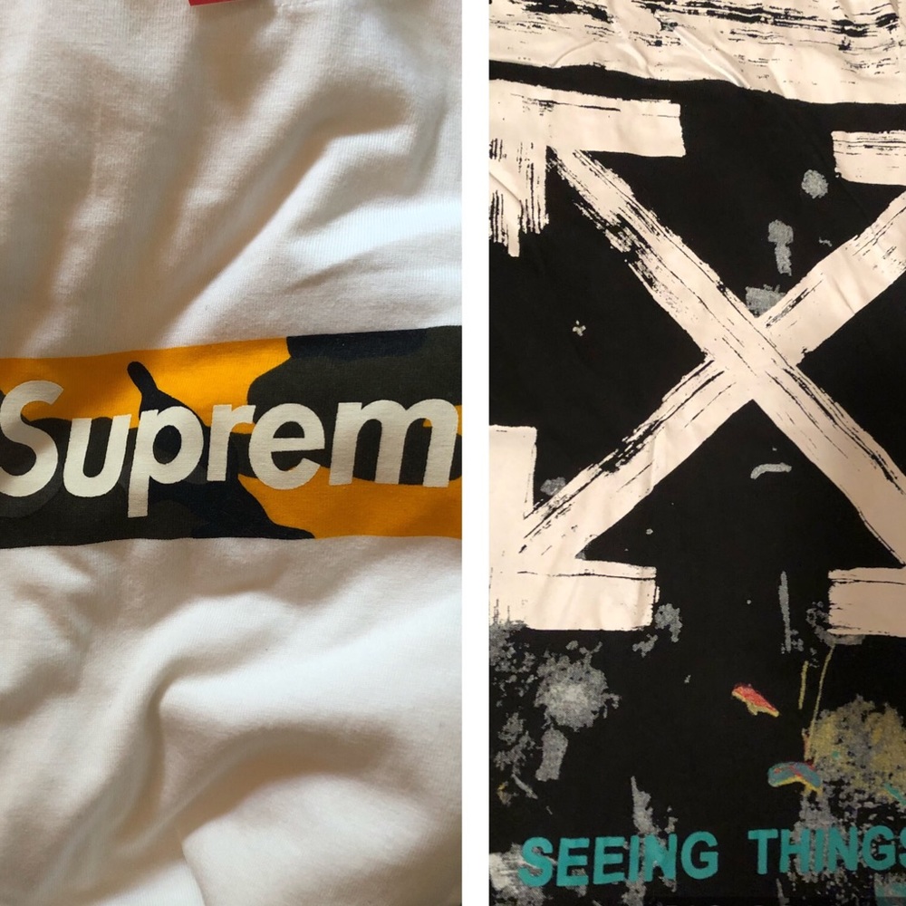 Both Supreme Brooklyn Tee and Off white Galaxy Tee